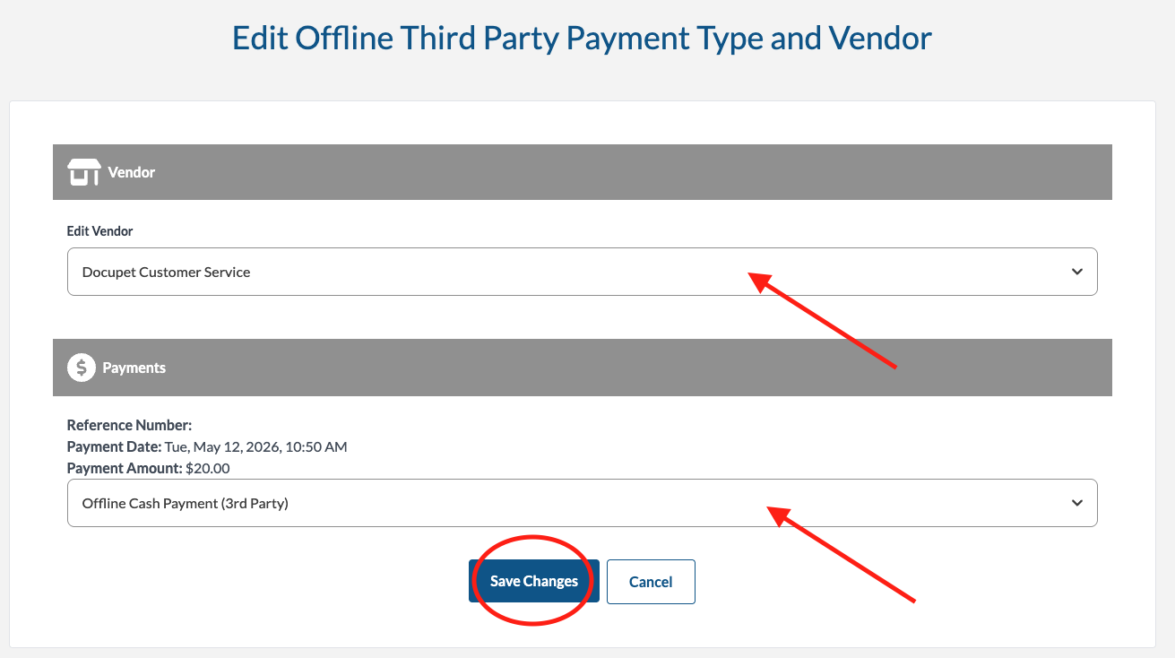 How to Edit the Payment Type and Vendor on an Order – DocuPet